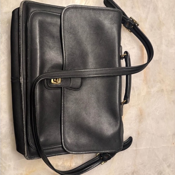 Elegant Coach Black Leather Laptop Bag Men’s Unisex